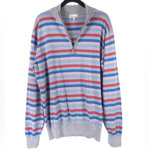 PETER MILLAR SILK CASHMERE PIMA COTTON‎ Striped 1/4 Zip Pullover Sweater MEDIUM